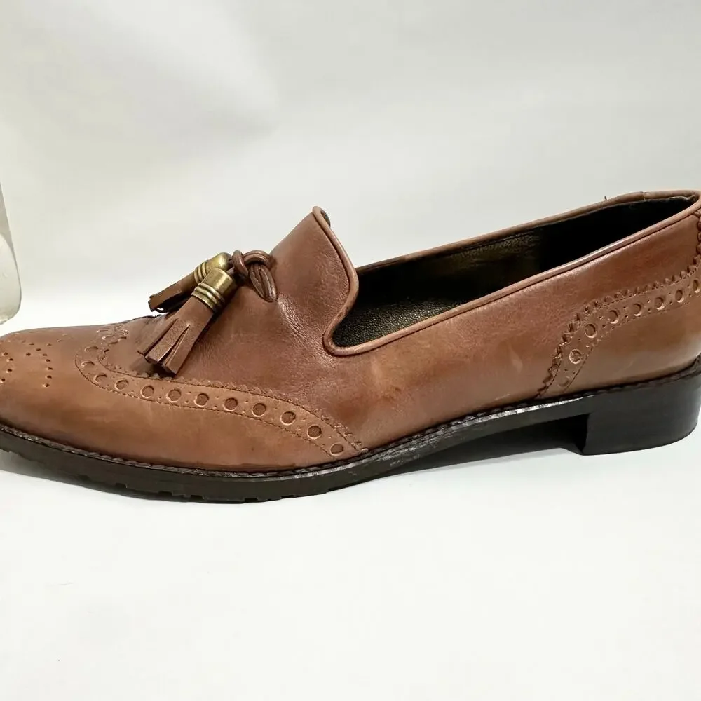 Stuart Weitzman Wingtip Leather Loafers Tassle Guything | Brown | SZ‎ 8.5